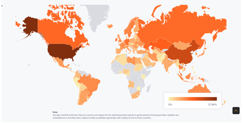 Mapa de consumo de energía de minería de Bitcoin a nivel global.