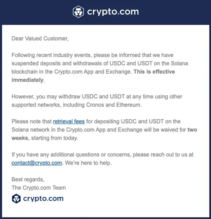 Crypto.com notifico a sus usuarios mediante un correo electrónico.