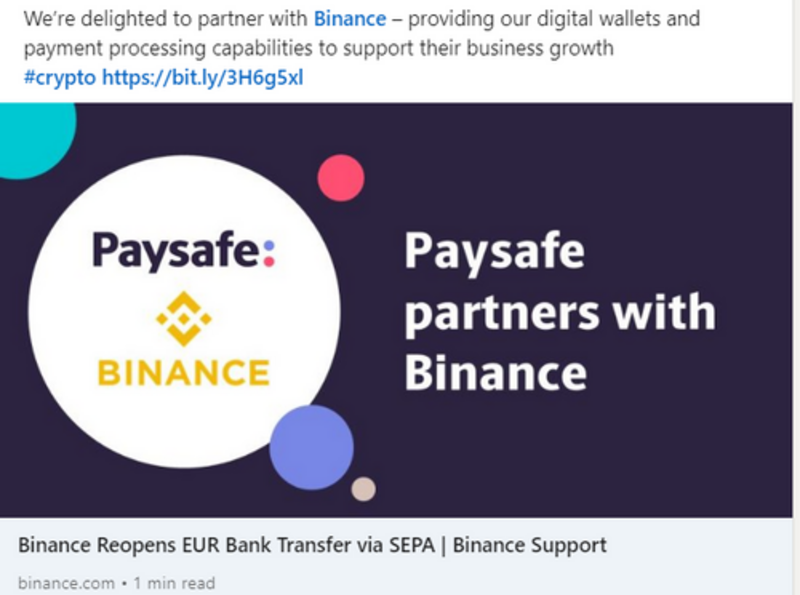Paysafe era el socio financiero de Binance en Europa. 
